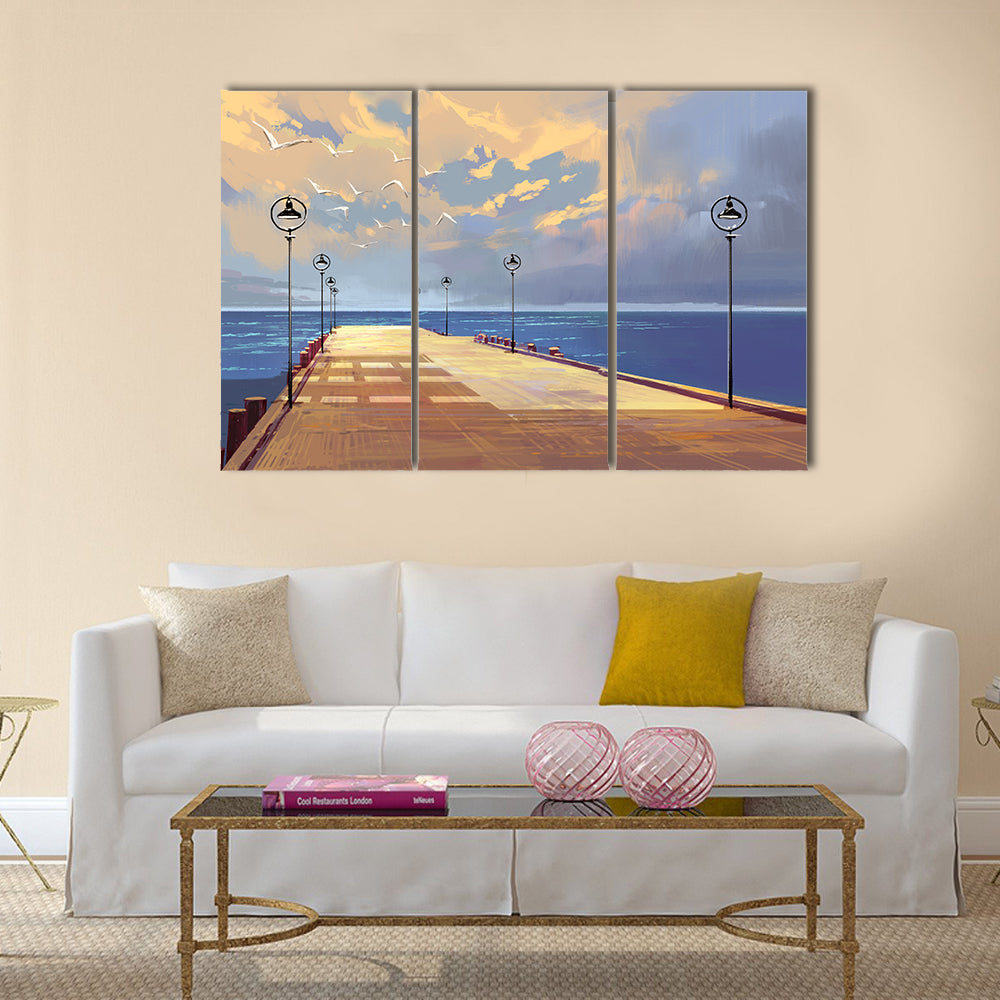 Bridge to the sea against beautiful sky Multi Panel Canvas Wall Art