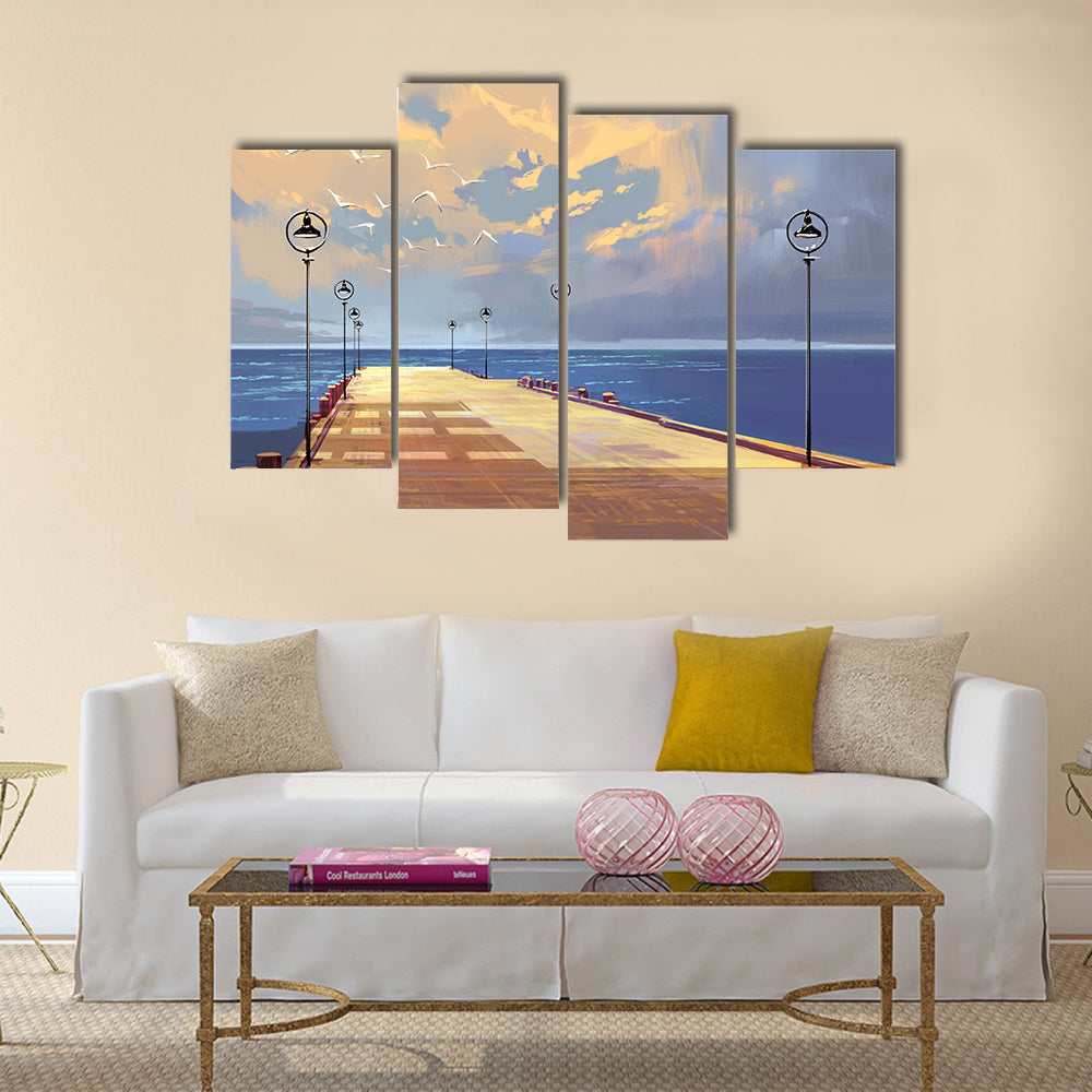 Bridge to the sea against beautiful sky Multi Panel Canvas Wall Art