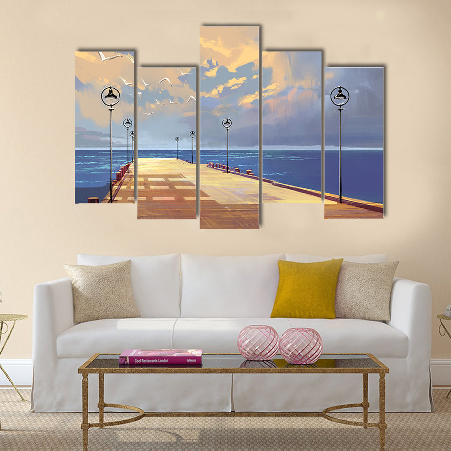 Bridge to the sea against beautiful sky Multi Panel Canvas Wall Art