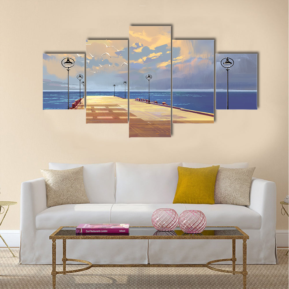 Bridge to the sea against beautiful sky Multi Panel Canvas Wall Art