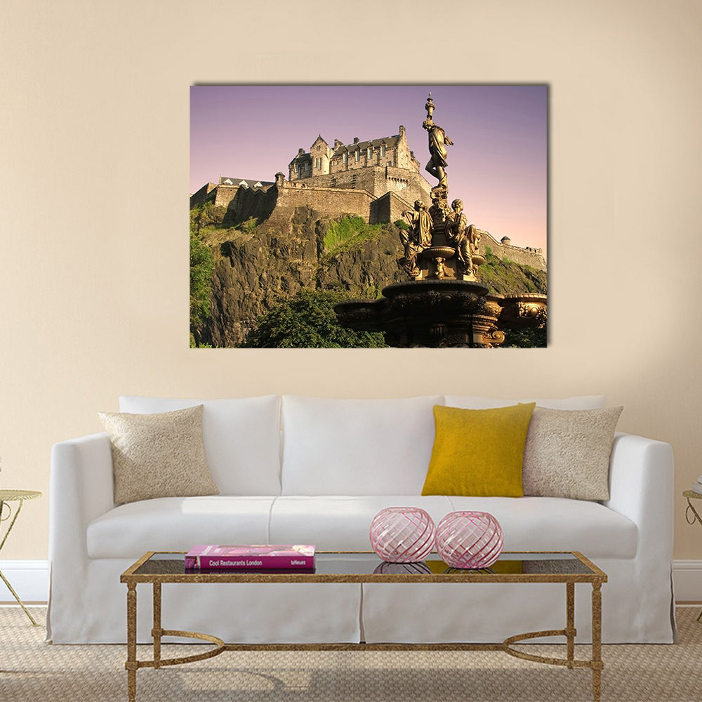 Edinburgh Castle at dusk from Princes St Gardens Multi Panel Canvas Wall Art