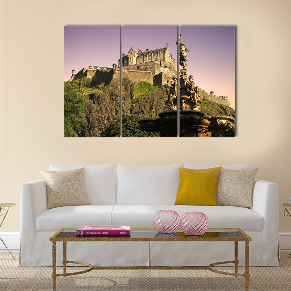 Edinburgh Castle at dusk from Princes St Gardens Multi Panel Canvas Wall Art