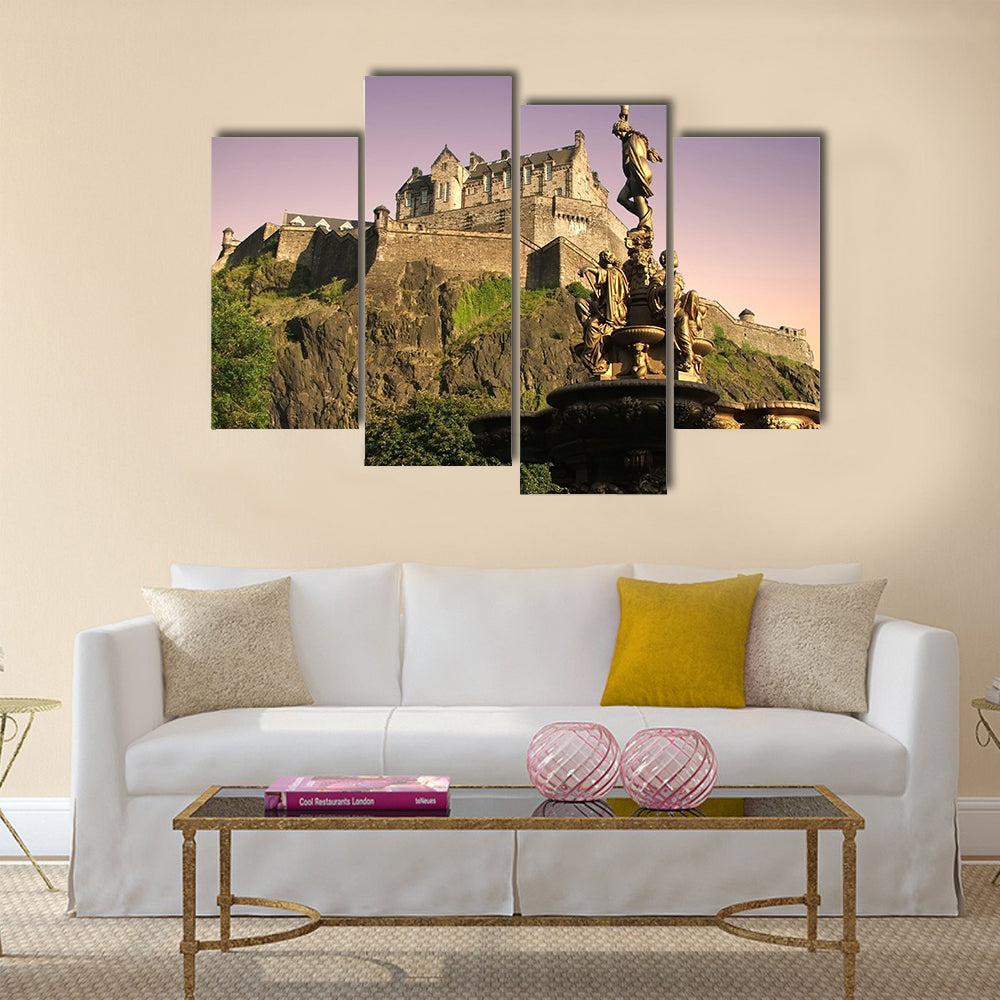 Edinburgh Castle at dusk from Princes St Gardens Multi Panel Canvas Wall Art