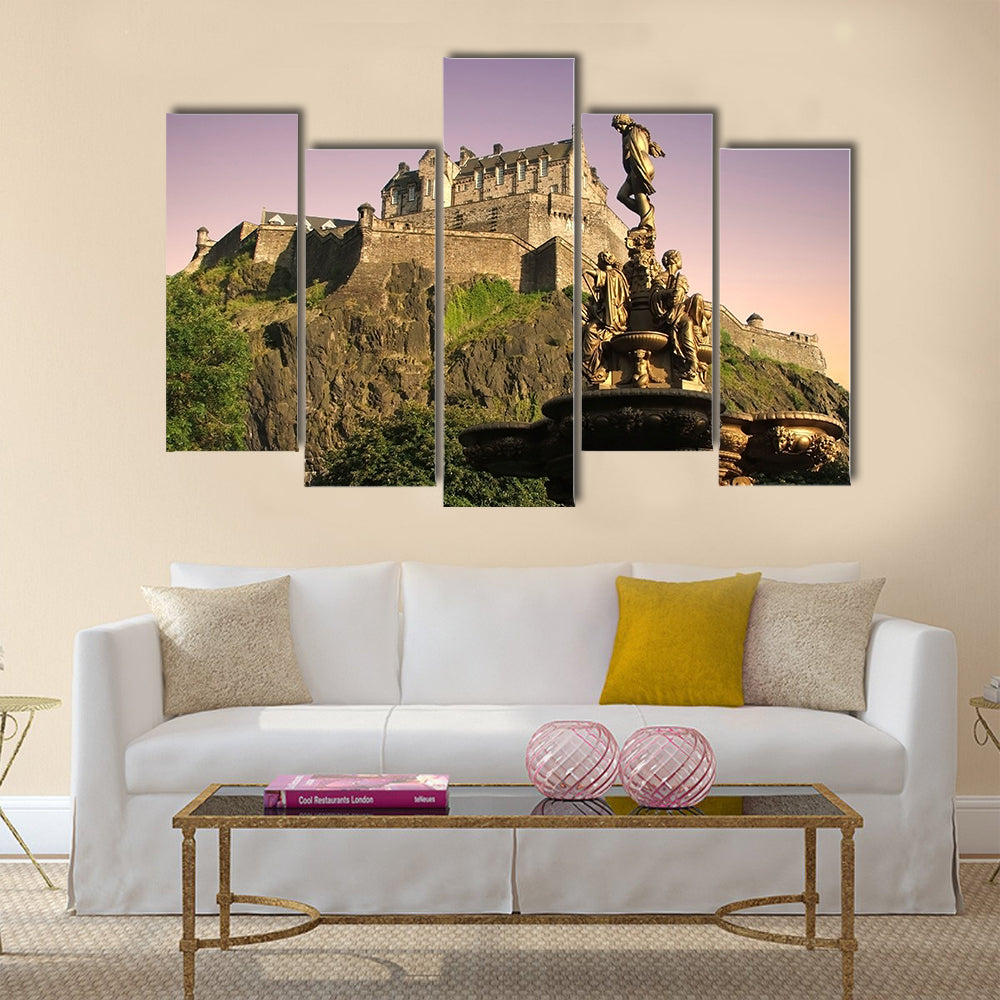 Edinburgh Castle at dusk from Princes St Gardens Multi Panel Canvas Wall Art