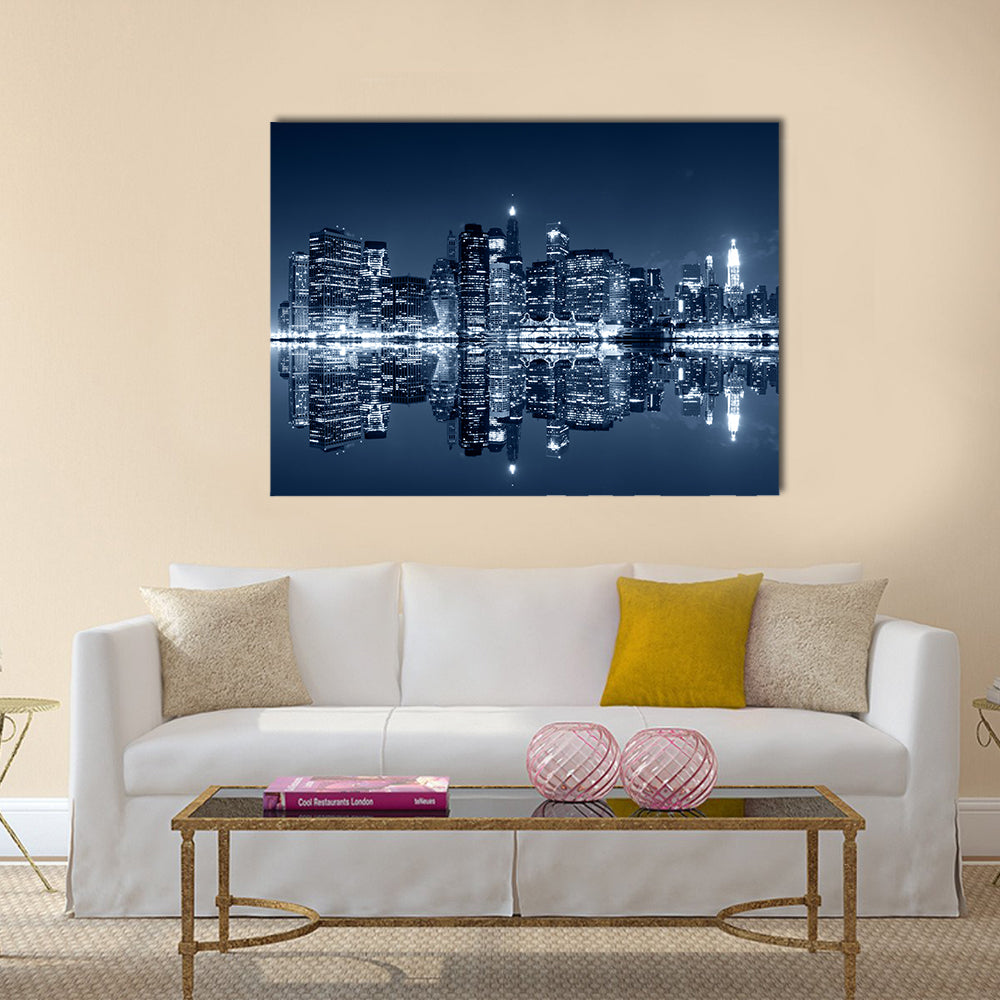 Manhattan at night, New York City multi panel canvas wall art