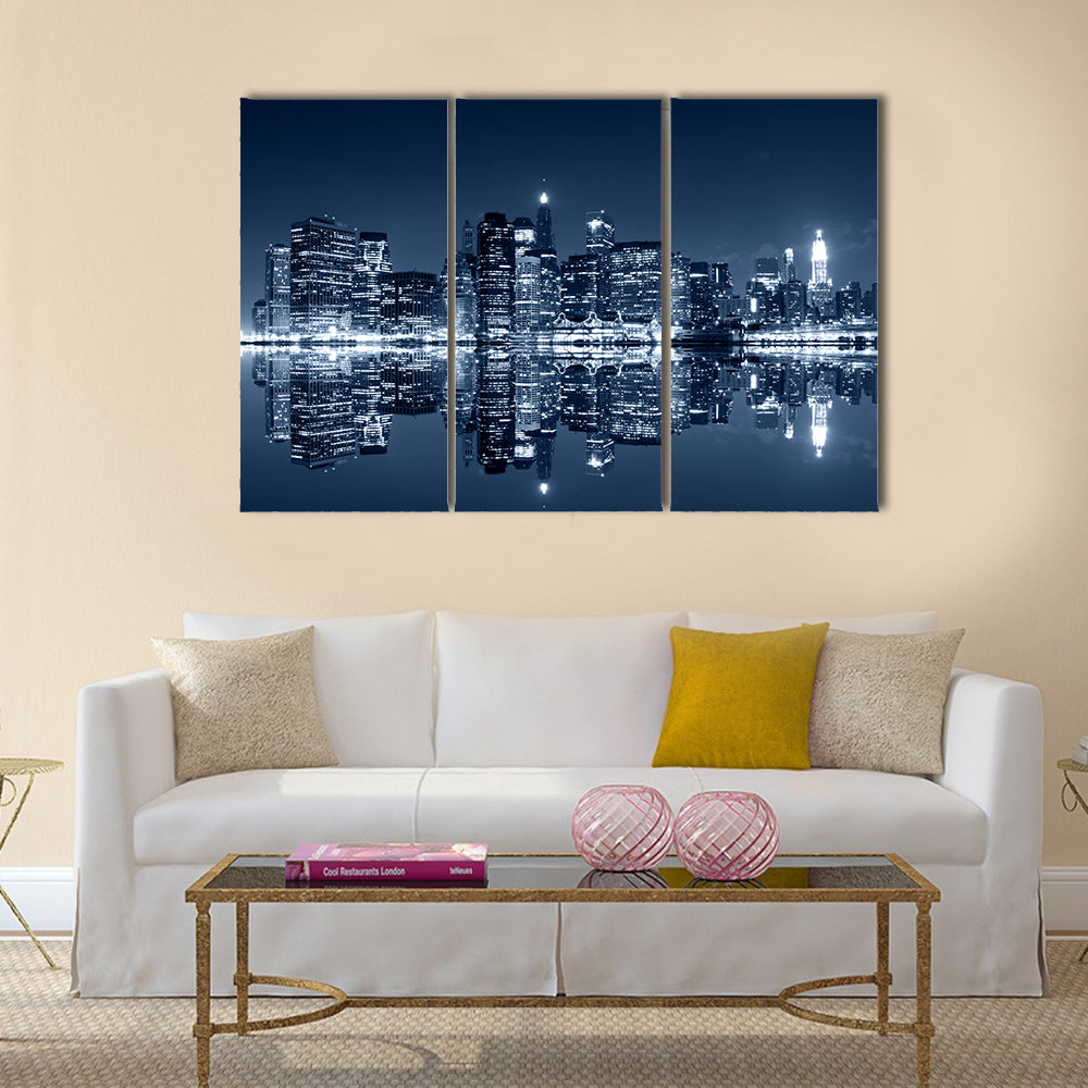Manhattan at night, New York City multi panel canvas wall art