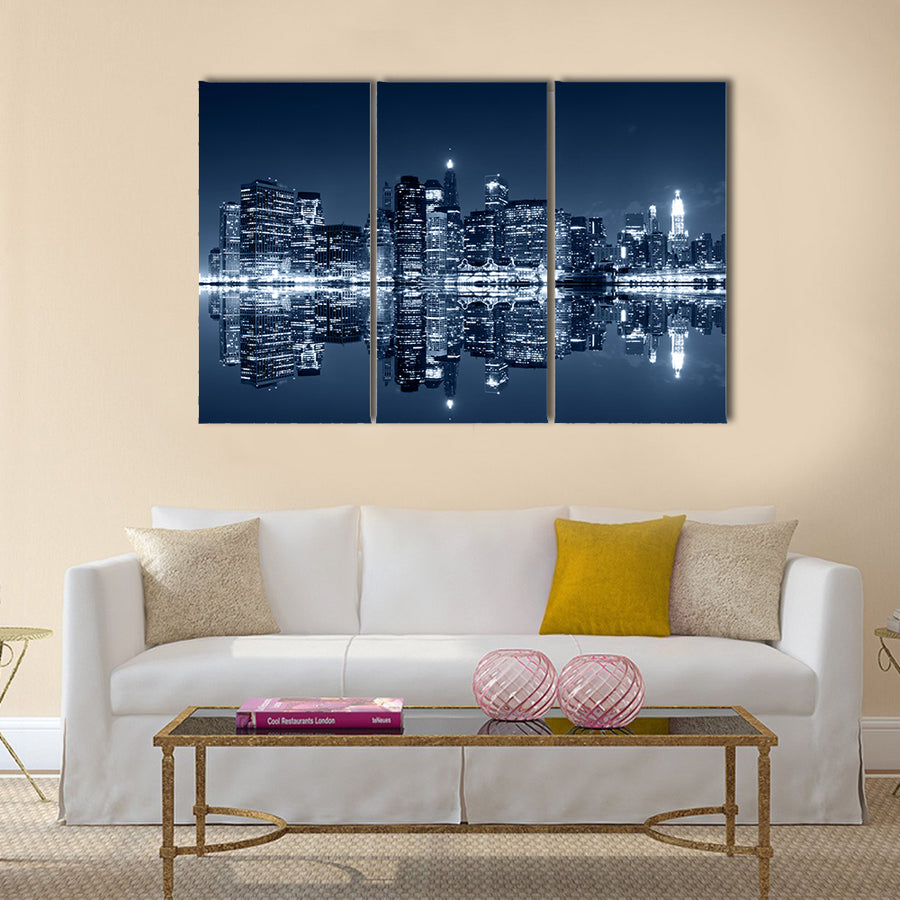 Manhattan at night, New York City multi panel canvas wall art
