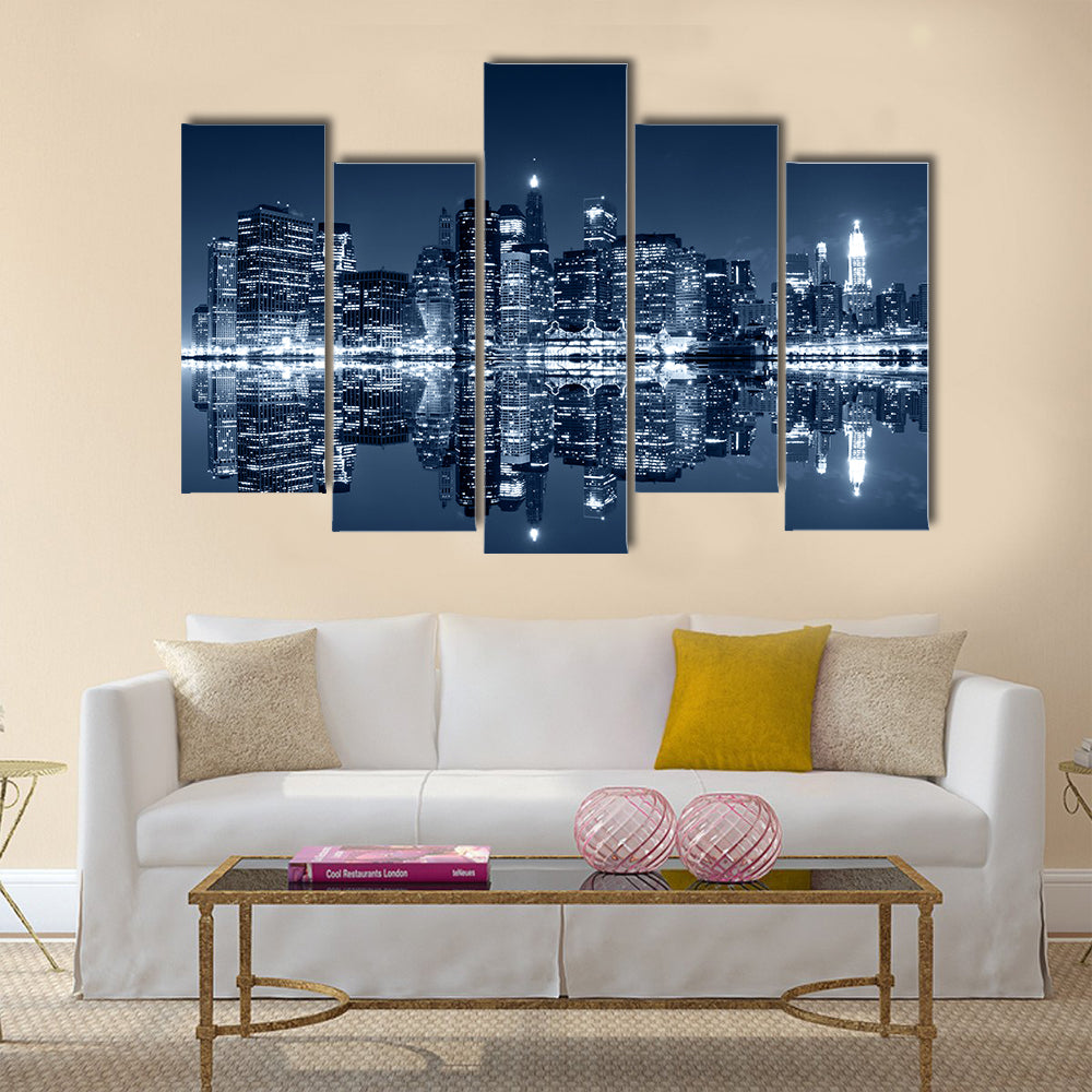 Manhattan at night, New York City multi panel canvas wall art