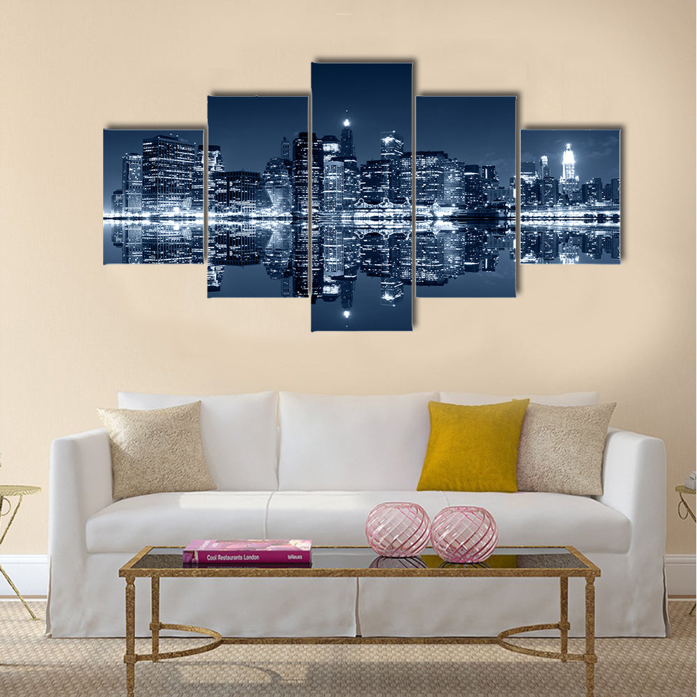 Manhattan at night, New York City multi panel canvas wall art