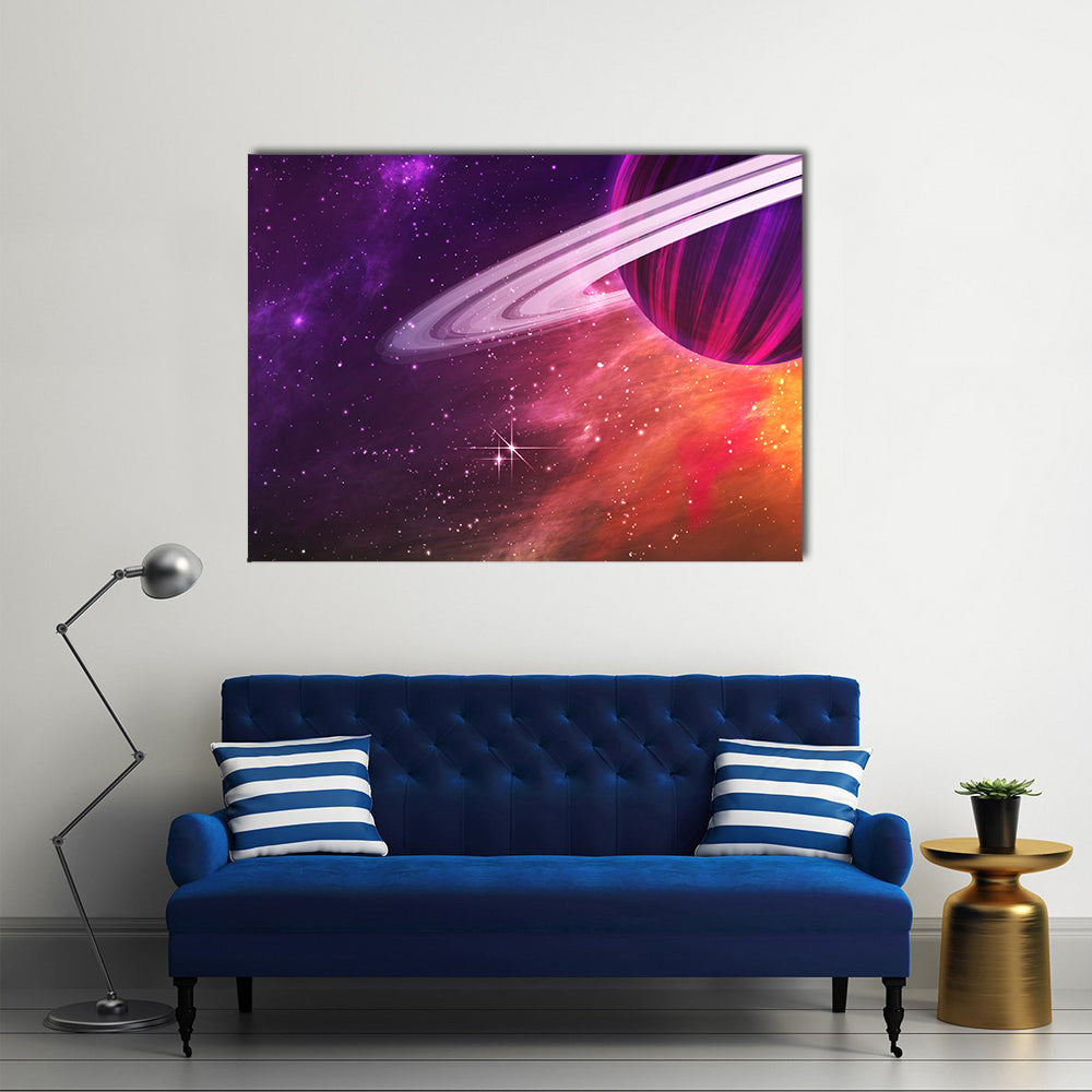 Colorful Outer Space Scenery of Saturn Multi Panel Canvas Wall Art
