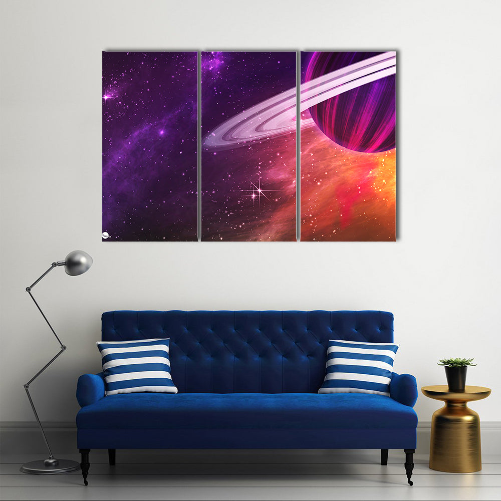 Colorful Outer Space Scenery of Saturn Multi Panel Canvas Wall Art