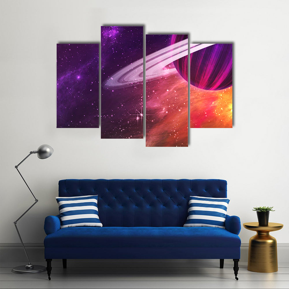 Colorful Outer Space Scenery of Saturn Multi Panel Canvas Wall Art