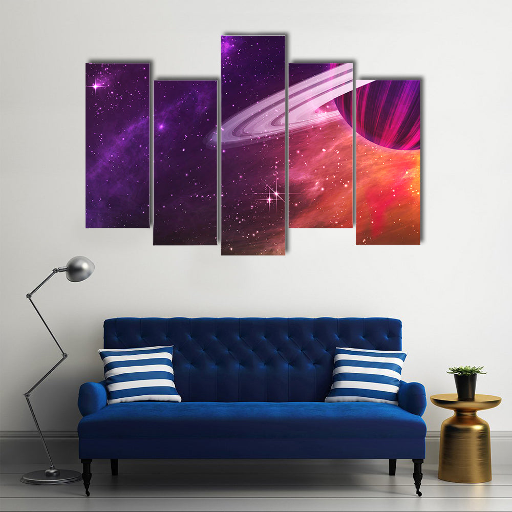 Colorful Outer Space Scenery of Saturn Multi Panel Canvas Wall Art