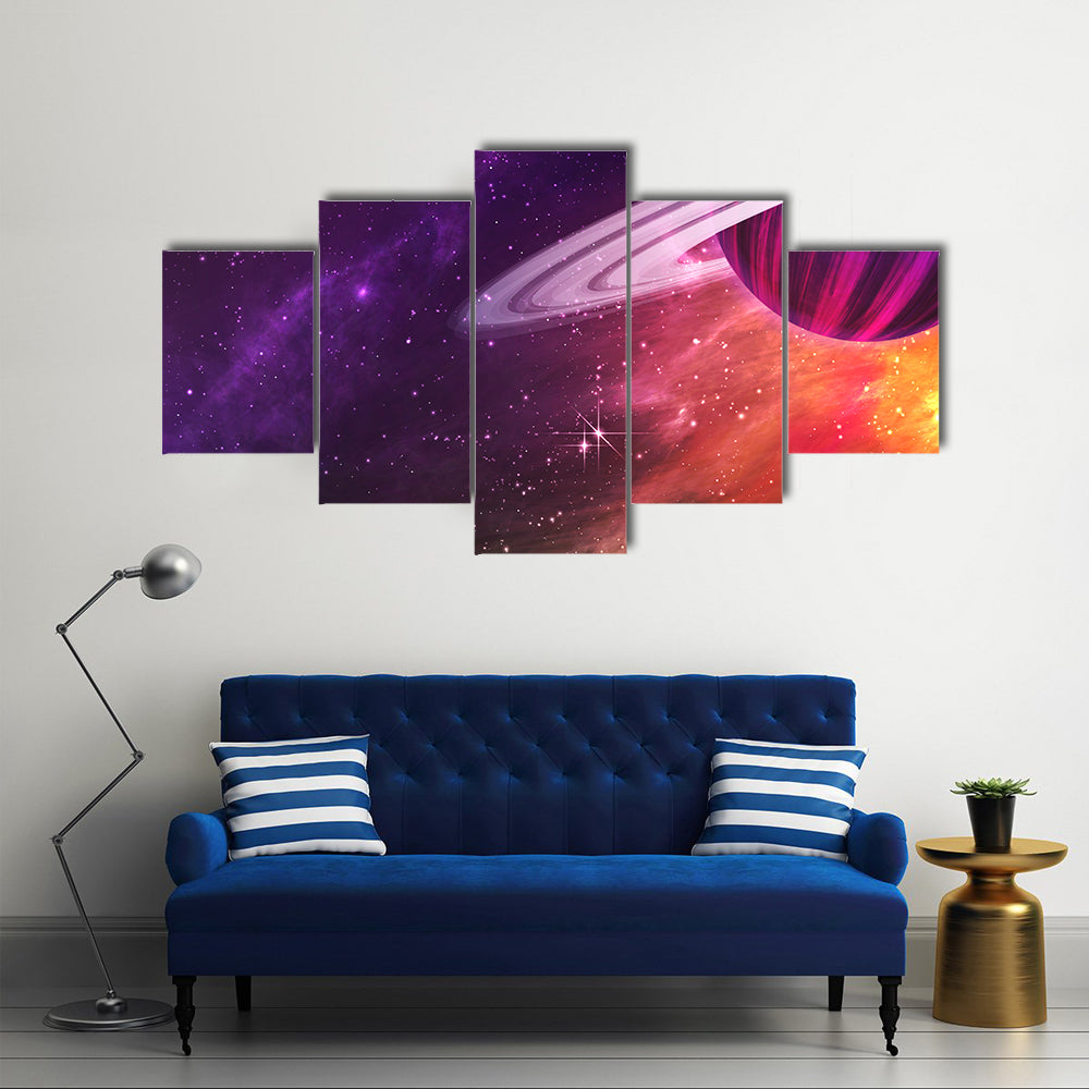 Colorful Outer Space Scenery of Saturn Multi Panel Canvas Wall Art