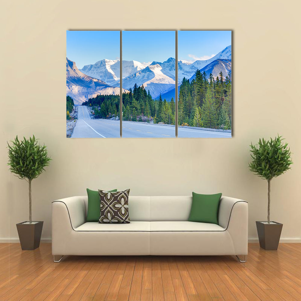 Road in Canadian Rocky mountains, Icefield Parkway Multi panel canvas wall art