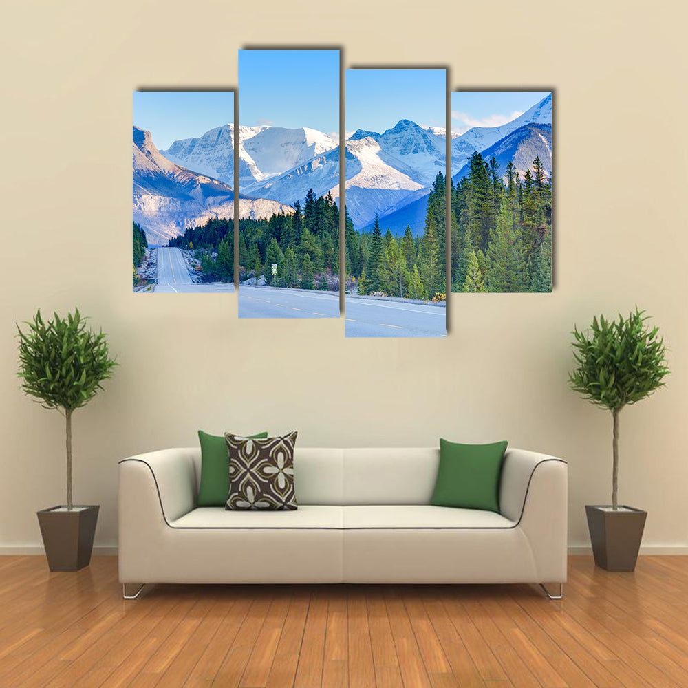 Road in Canadian Rocky mountains, Icefield Parkway Multi panel canvas wall art