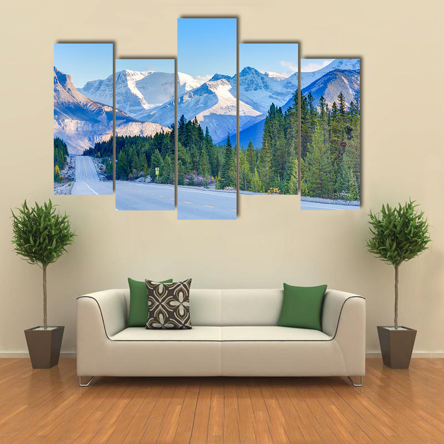 Road in Canadian Rocky mountains, Icefield Parkway Multi panel canvas wall art