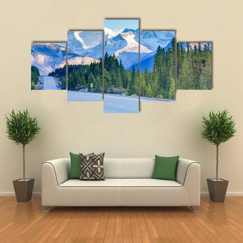 Road in Canadian Rocky mountains, Icefield Parkway Multi panel canvas wall art