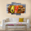 Healthy fat salmon, avocado, oil, nuts, Selective focus, Multi panel canvas wall art