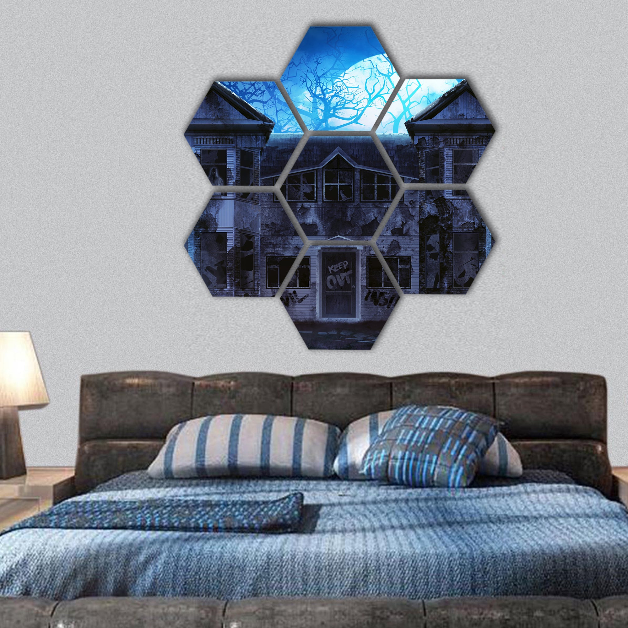 Haunted horror house hexagonal canvas wall art