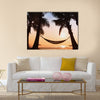 hammock and palm trees on the beach Multi Panel Canvas Wall Art