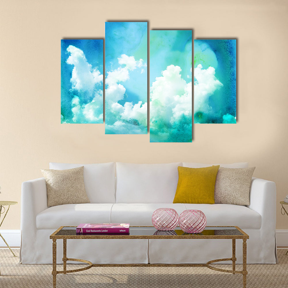 Abstract watercolor illustration of cloud. Watercolor painting on paper Multi panel canvas wall art