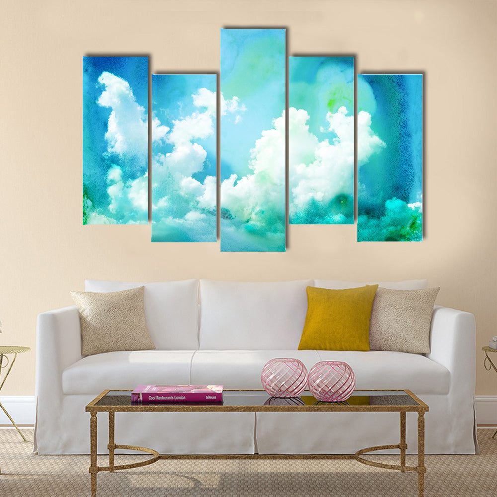 Abstract watercolor illustration of cloud. Watercolor painting on paper Multi panel canvas wall art