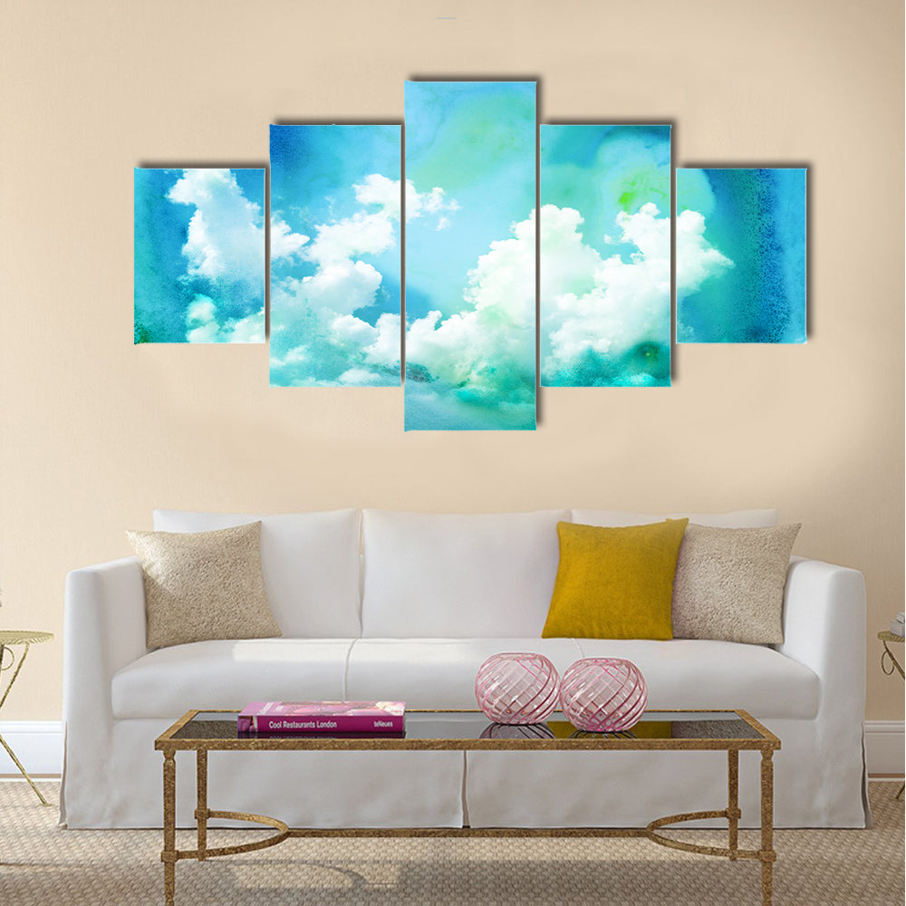 Abstract watercolor illustration of cloud. Watercolor painting on paper Multi panel canvas wall art