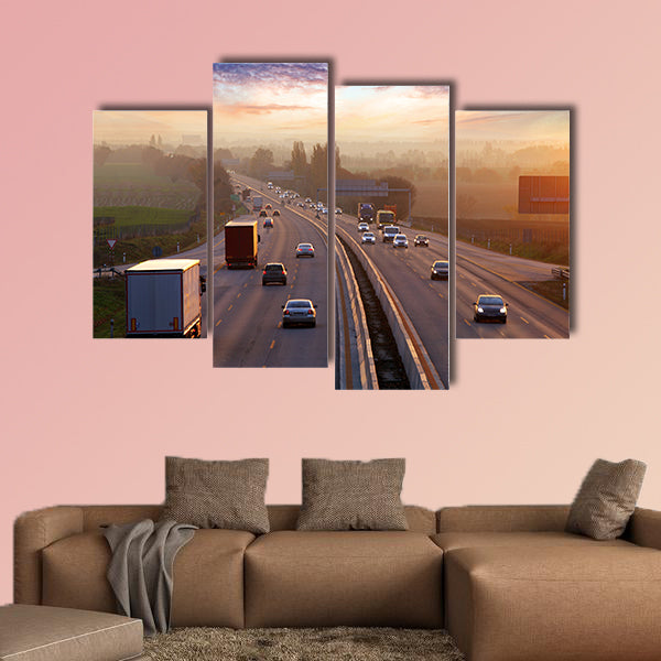 Traffic on highway with cars multi panel canvas wall art