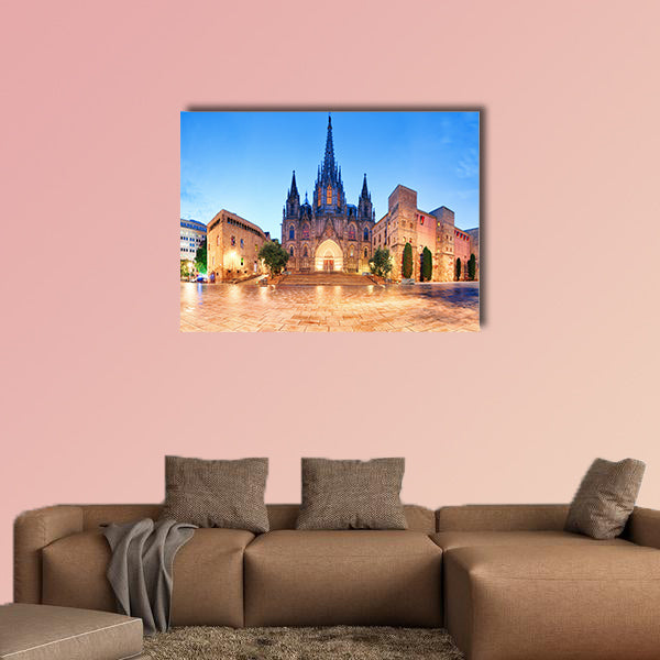 Cathedral of Barcelona, Gothic city at night multi panel canvas wall art