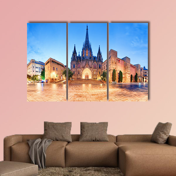 Cathedral of Barcelona, Gothic city at night multi panel canvas wall art
