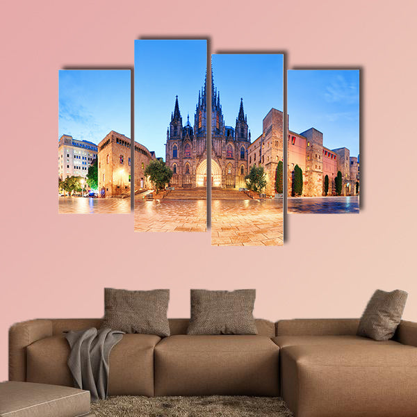 Cathedral of Barcelona, Gothic city at night multi panel canvas wall art