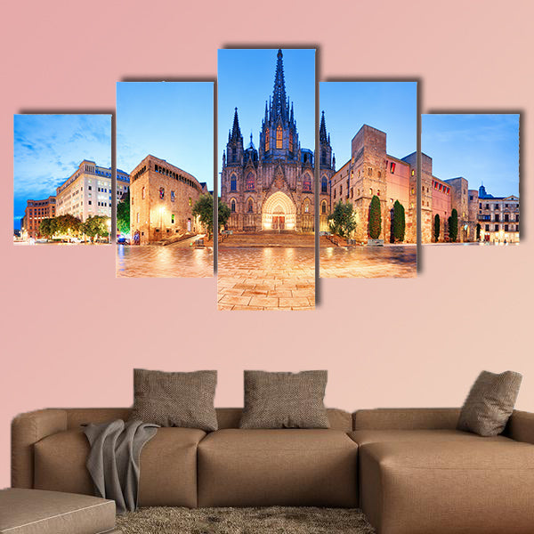 Cathedral of Barcelona, Gothic city at night multi panel canvas wall art