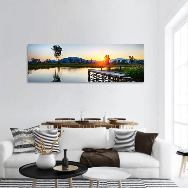 Sunrise over fishing Jetty panoramic canvas wall art