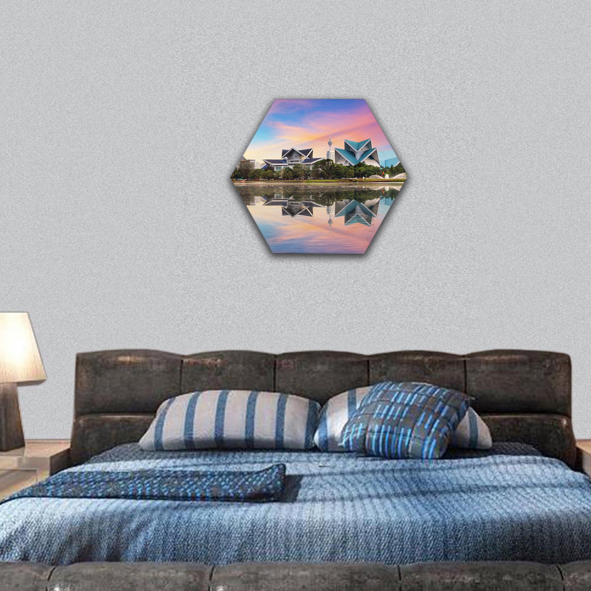 Malaysia skyline at Titiwangsa Park hexagonal canvas wall art