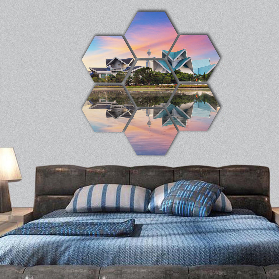 Malaysia skyline at Titiwangsa Park hexagonal canvas wall art