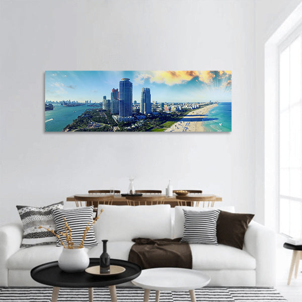 South Pointe Park and Coast -  Miami Beach, Florida Panoramic Canvas Wall Art