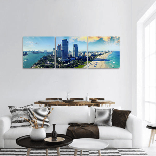 South Pointe Park and Coast -  Miami Beach, Florida Panoramic Canvas Wall Art