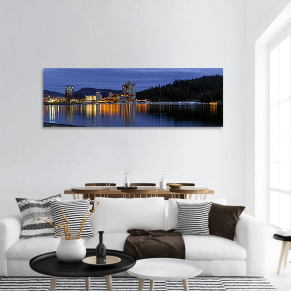 Downtown Coeur d'Alene in evening from the beach area panoramic canvas wall art