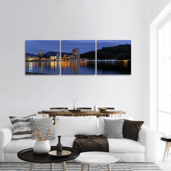 Downtown Coeur d'Alene in evening from the beach area panoramic canvas wall art