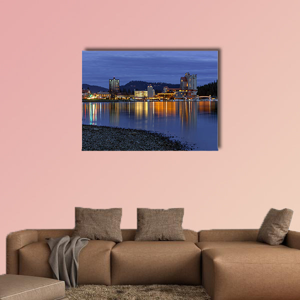 The panoramic view of downtown Coeur d'Alene Multi panel canvas wall art.