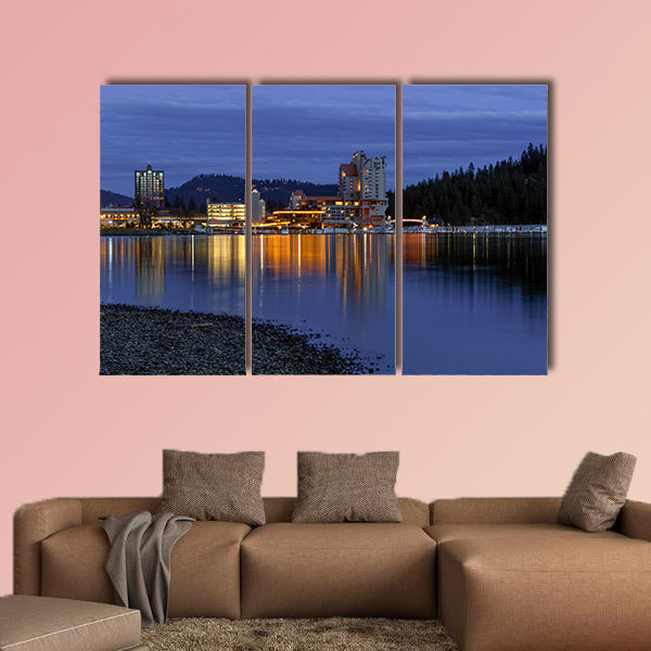 The panoramic view of downtown Coeur d'Alene Multi panel canvas wall art.