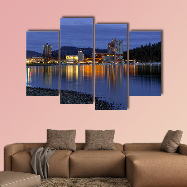 The panoramic view of downtown Coeur d'Alene Multi panel canvas wall art.