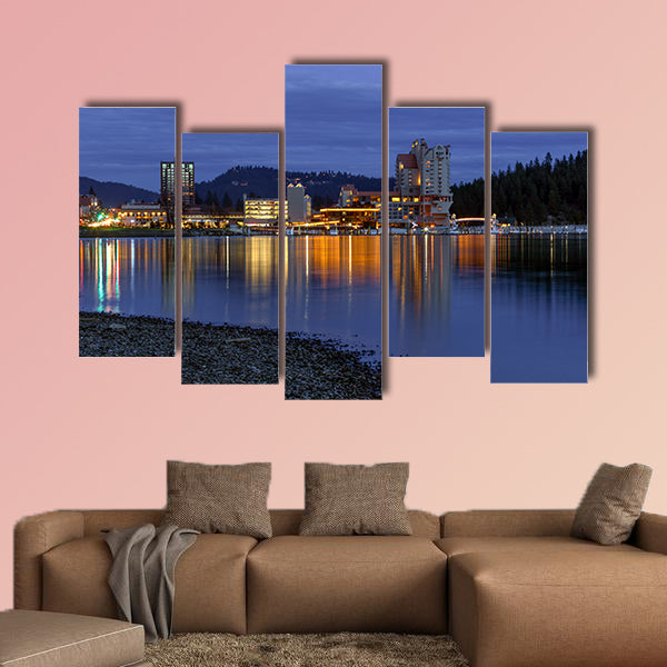 The panoramic view of downtown Coeur d'Alene Multi panel canvas wall art.