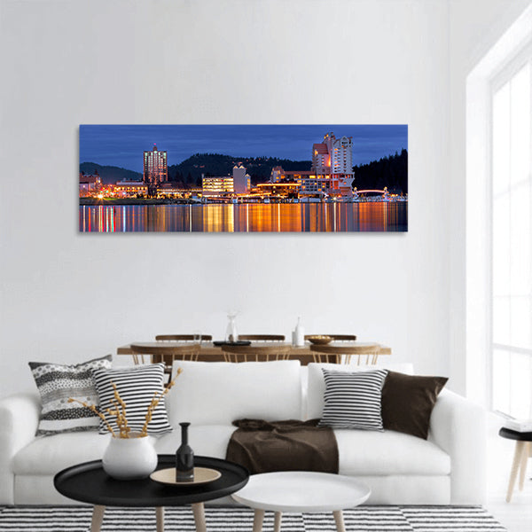 Downtown Coeur d'Alene, Idaho in evening Panoramic Canvas Wall Art