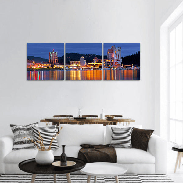 Downtown Coeur d'Alene, Idaho in evening Panoramic Canvas Wall Art