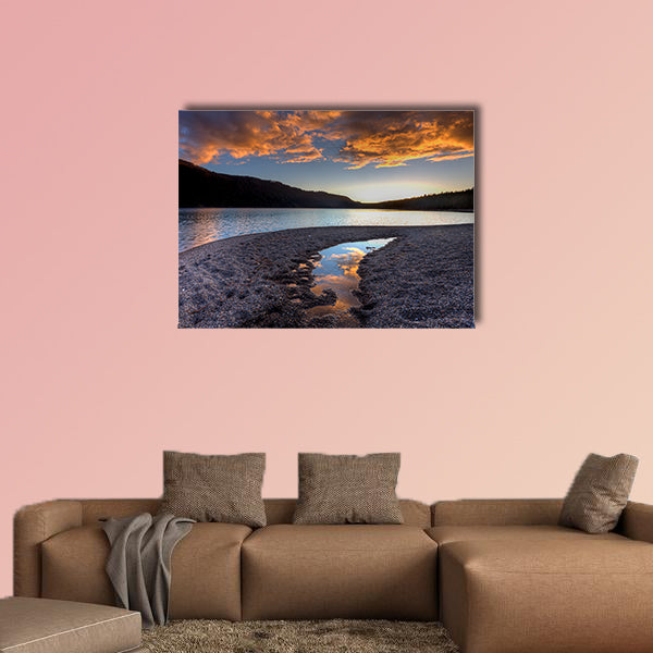 Orange clouds at sunset over Pend Oreille Lake Multi panel canvas wall art.