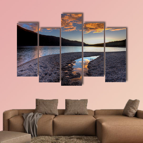 Orange clouds at sunset over Pend Oreille Lake Multi panel canvas wall art.