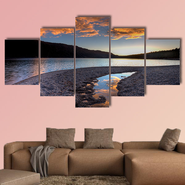 Orange clouds at sunset over Pend Oreille Lake Multi panel canvas wall art.