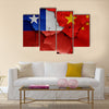 Flags of Chile and China painted on cracked wall Multi panel canvas wall art